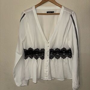 Boohoo Black and White Embellished Peplum Blouse